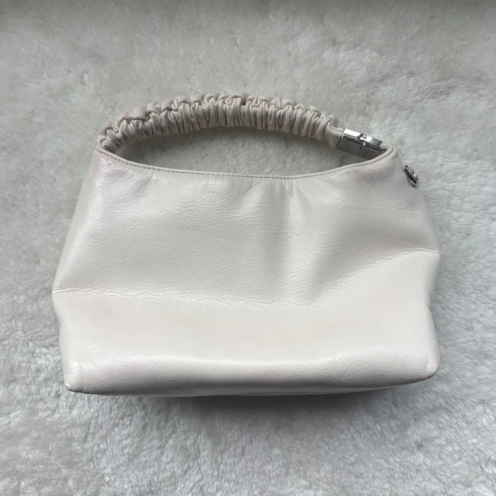 A New Day Cream Ruched Handle Shoulder Bag Faux Leather Minimalist Ivory Hobo